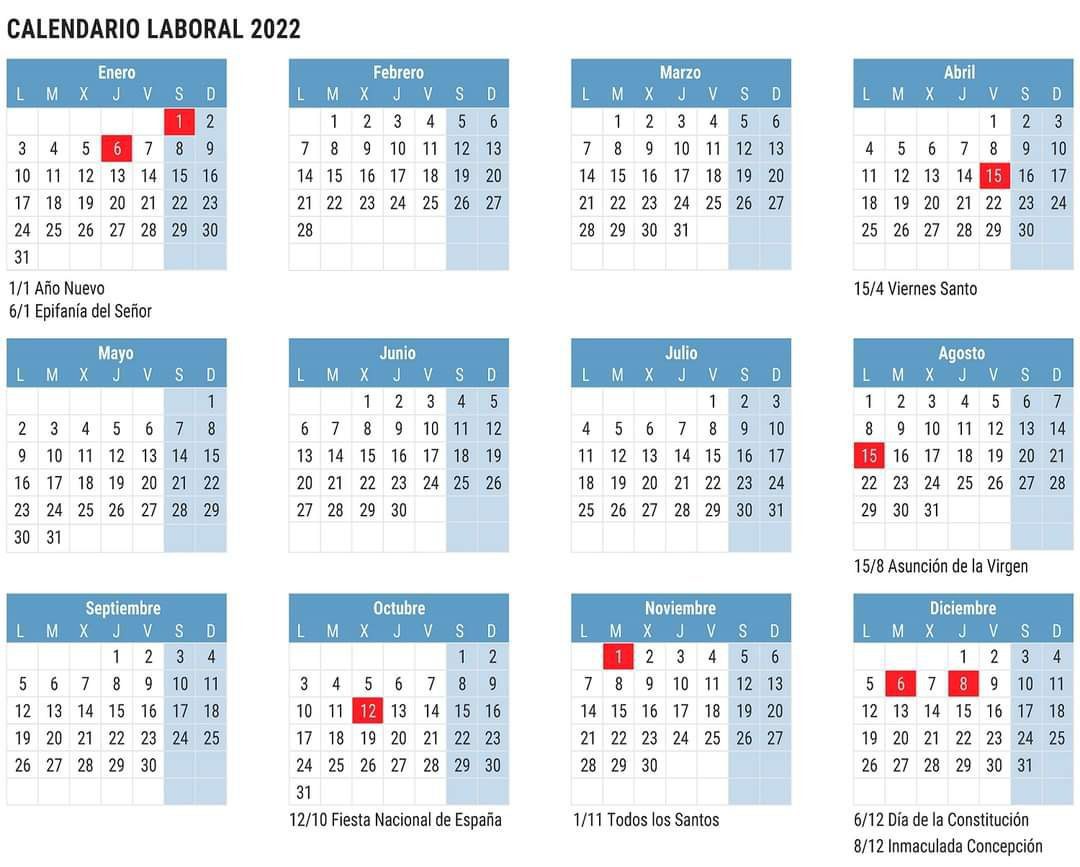 En este momento estás viendo Calendario laboral 2022